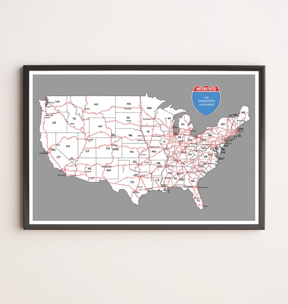 Hand-drawn US Interstate Highway Map Digital, Printable Download ...