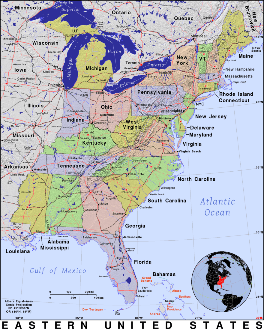 printable eastern us road map