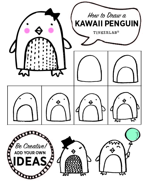 Easy Drawing Ideas | Kawaii Cute Penguin Drawing - TinkerLab