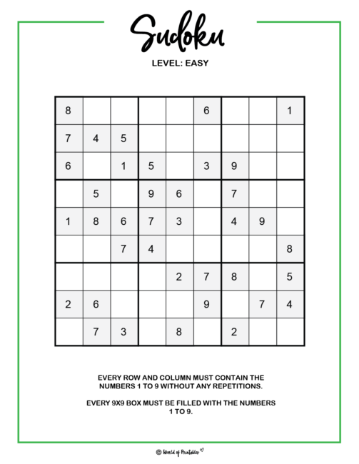 printable easy sudoku puzzle