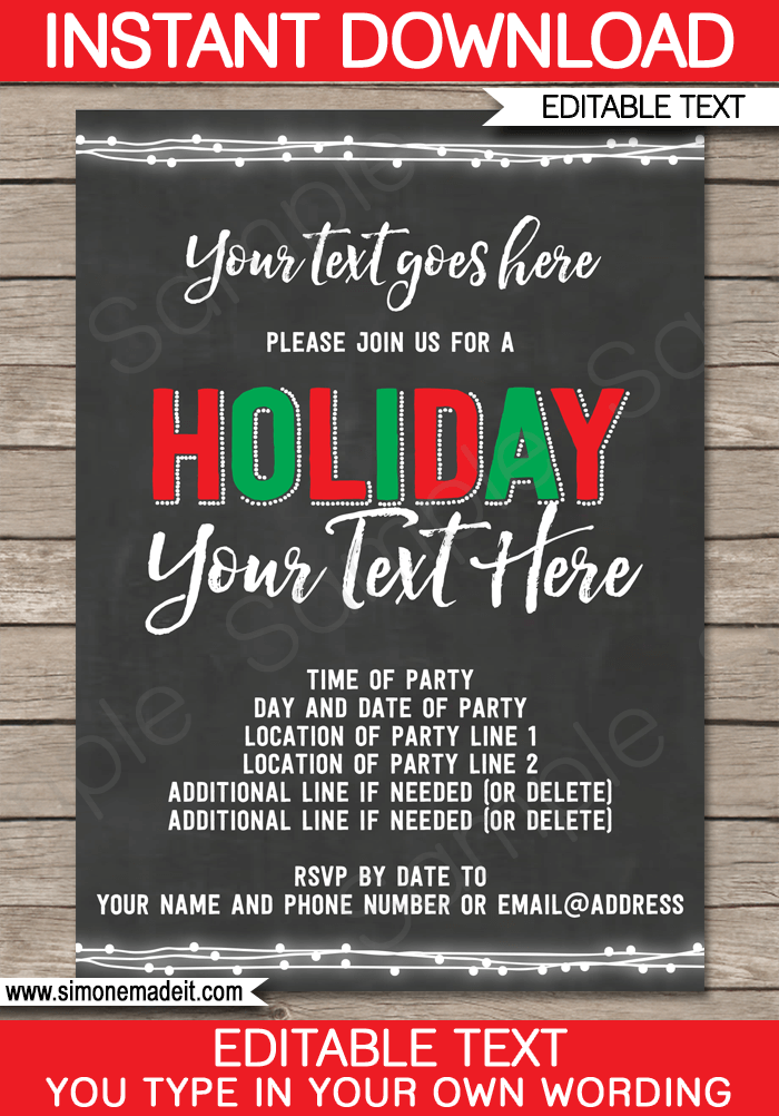 Holiday Party Invitations Template - chalkboard