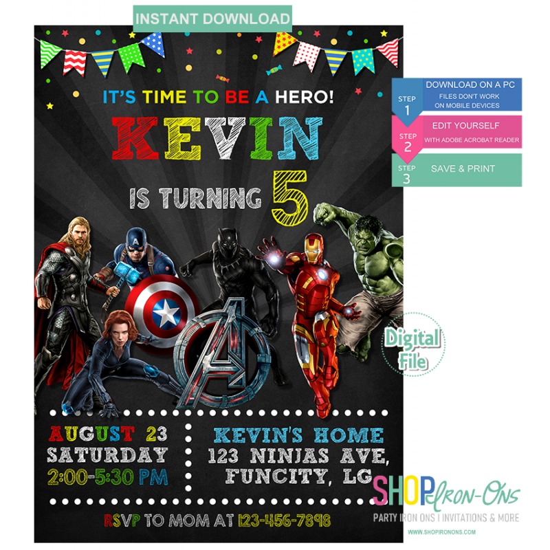 Avengers Birthday Invitation Superheros for Boy Digital Template ...