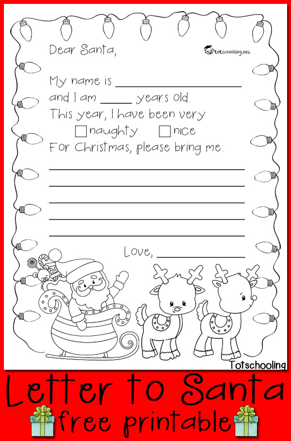 Free Letter to Santa Printable | Totschooling - Toddler, Preschool ...