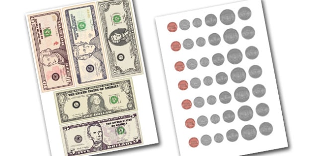 American Money Printable Cut Outs - Maths Resource - Twinkl
