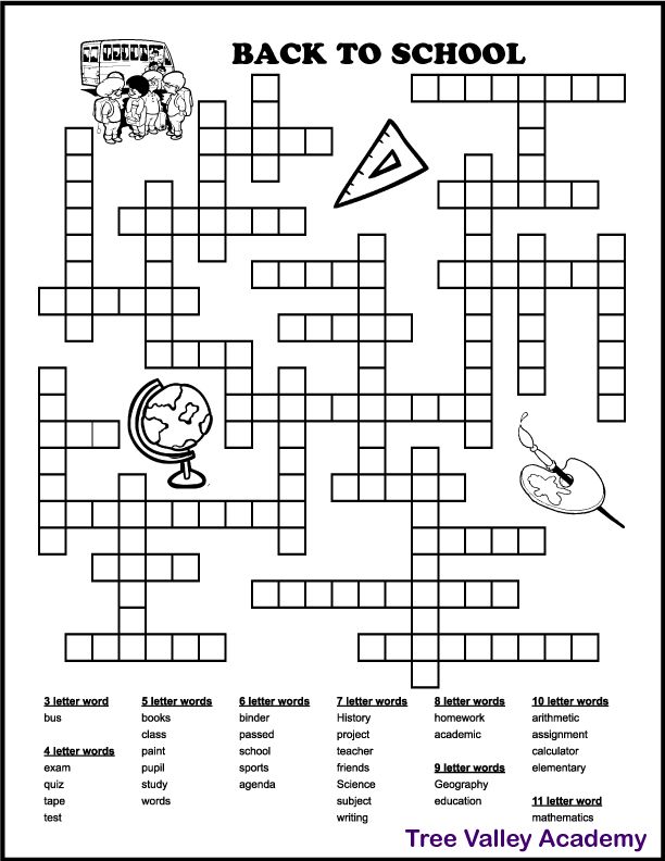 Back to School Word Fill In Puzzles