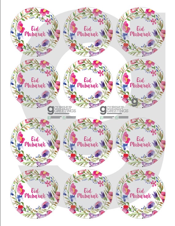 Printable Eid Mubarak Floral Stickers / Tags / Cupcake Toppers ...