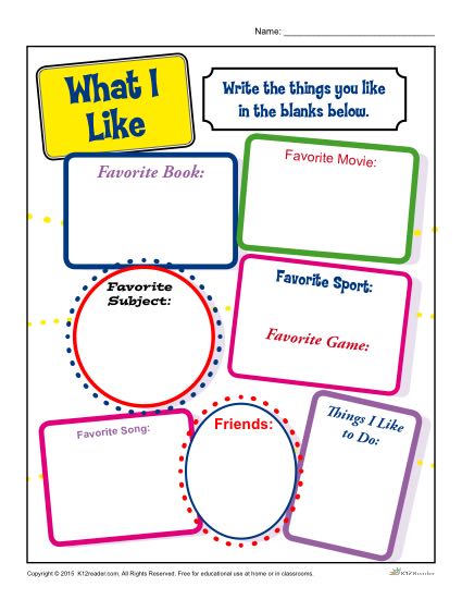 Back to School What I like Activity for Elementary School
