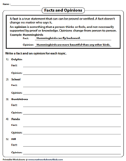 Fact and Opinion Worksheets