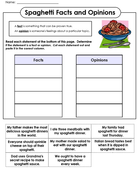 printable elementary worksheet fact and opinion