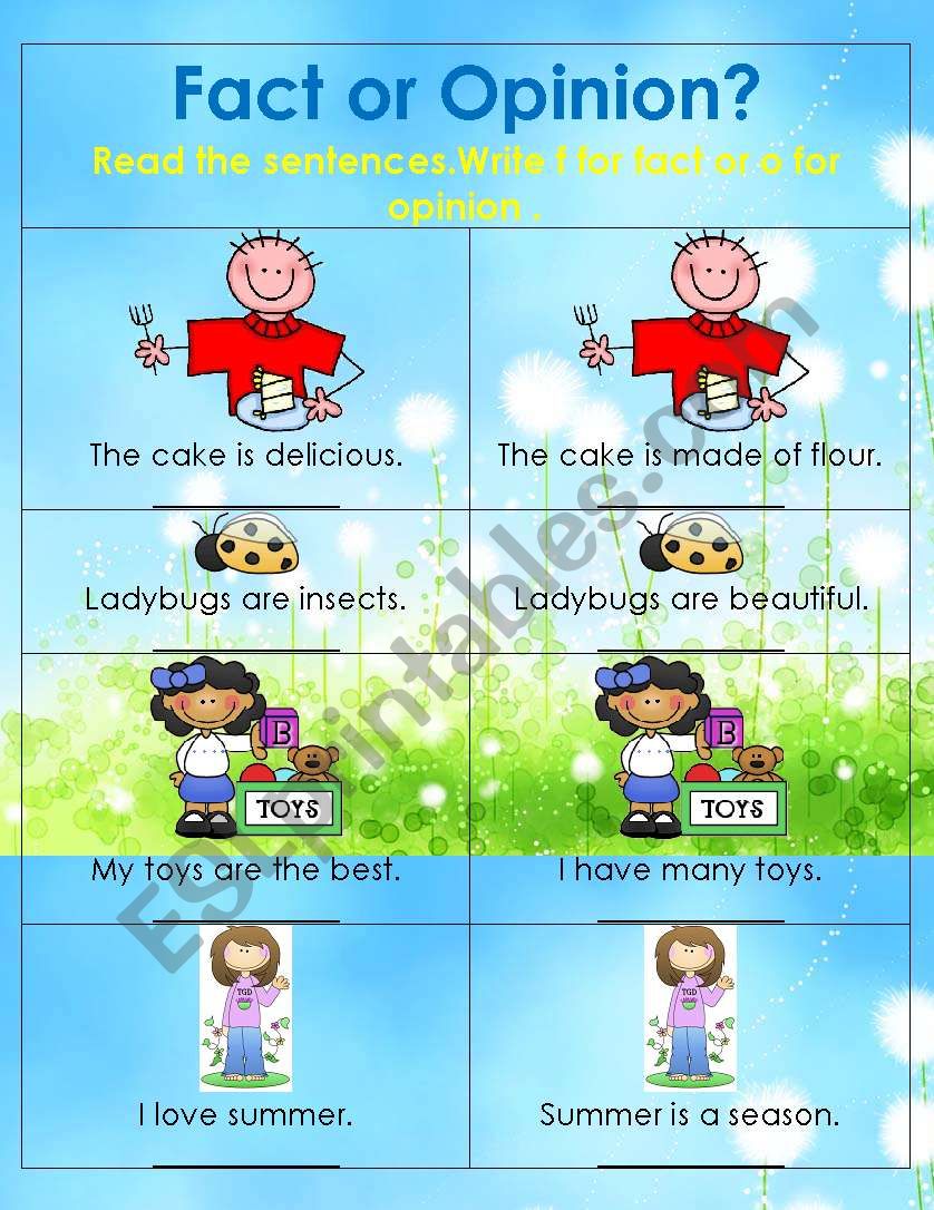 Fact and opinion - ESL worksheet by roxaxx16