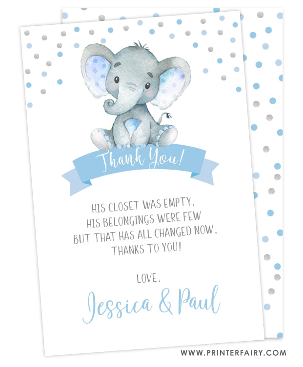 printable elephant thank you cards