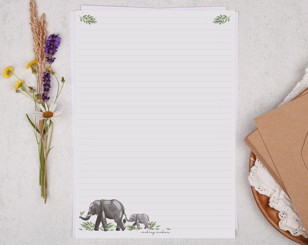 A4 Letter Writing Paper Sheets Watercolour Elephant &  Botanical ...