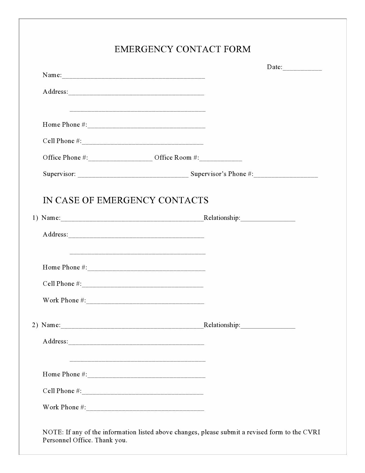42 Printable Emergency Contact Forms (100% Free)