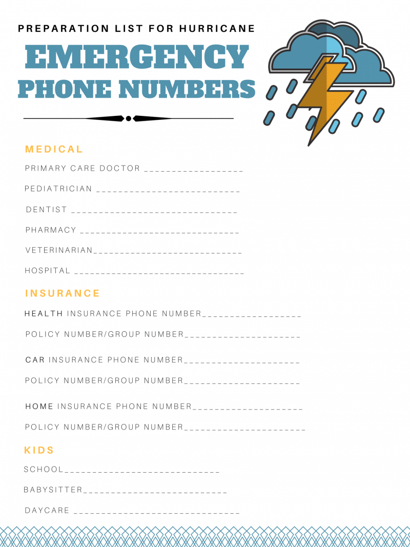 printable emergency list