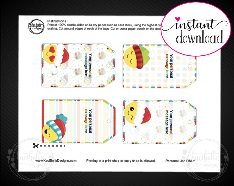 Printable Christmas Emoji Gift Tags