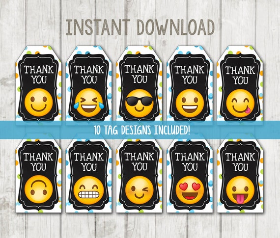 Printable Boy Emoji Thank You Tags, Emoji Tags, Emoji Gift Tags ...