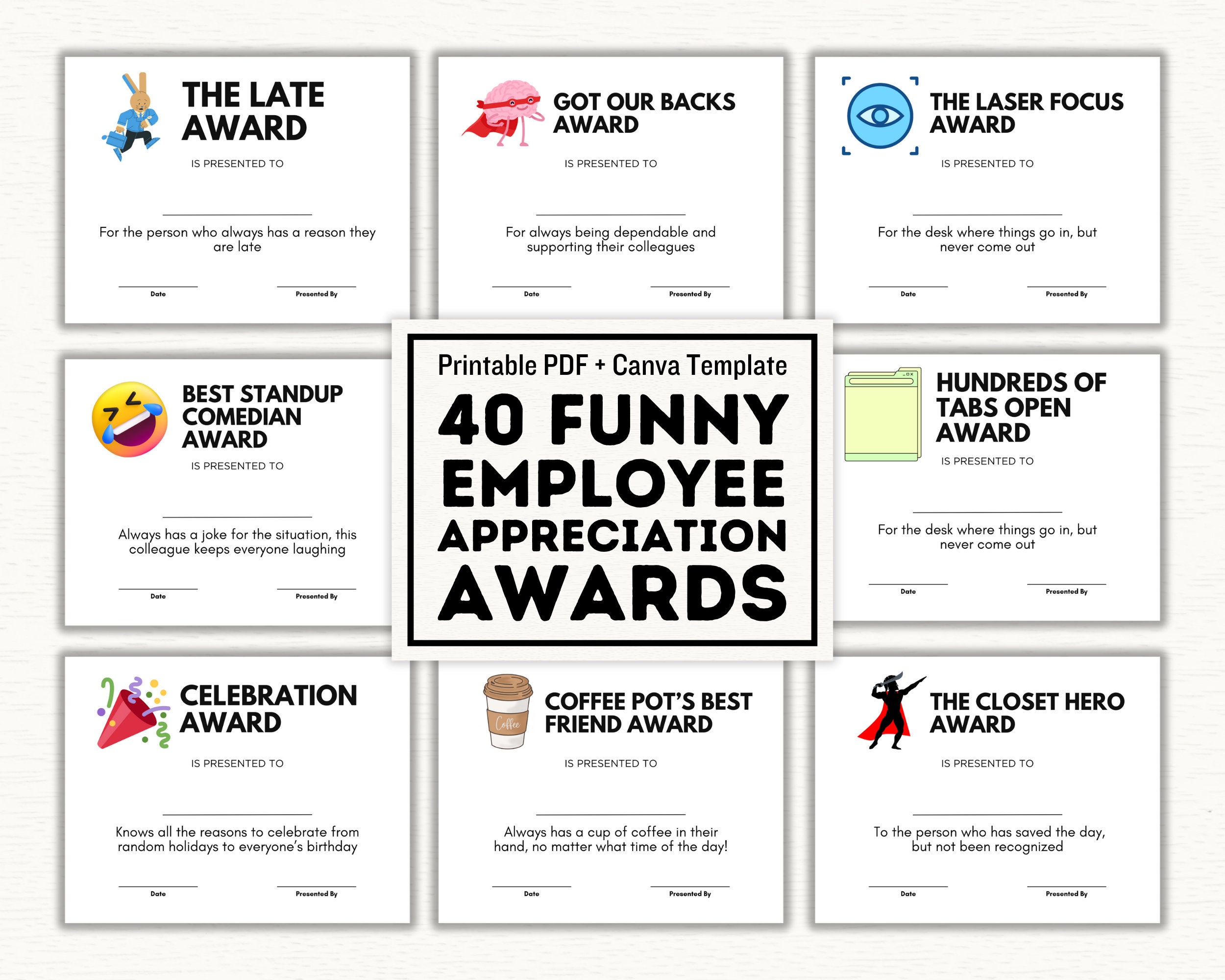 Funny 40 Employee Award Certificates Printable PDF And Editable 