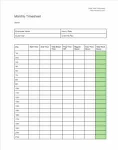 Printable Timesheet Templates | Free Timesheet Templates