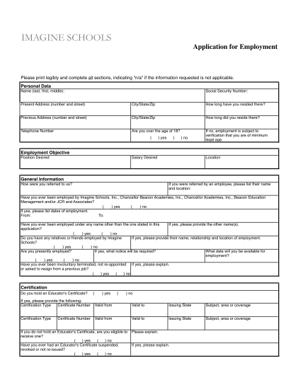 printable employment application forms