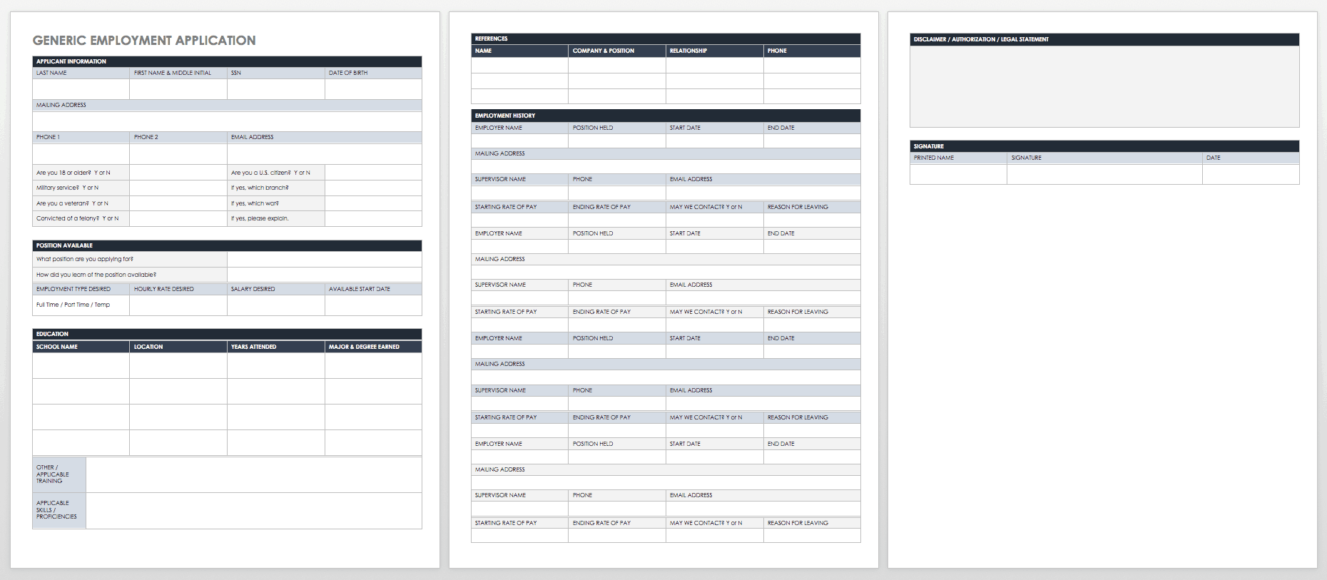 printable employment application free