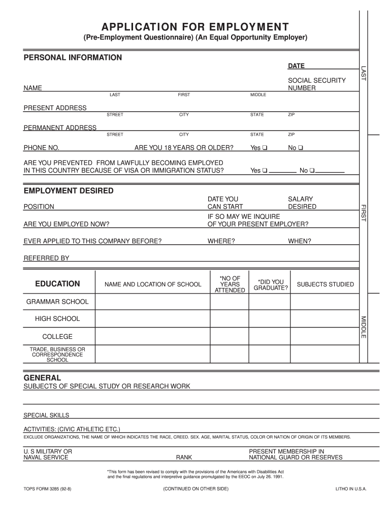 printable employment application free