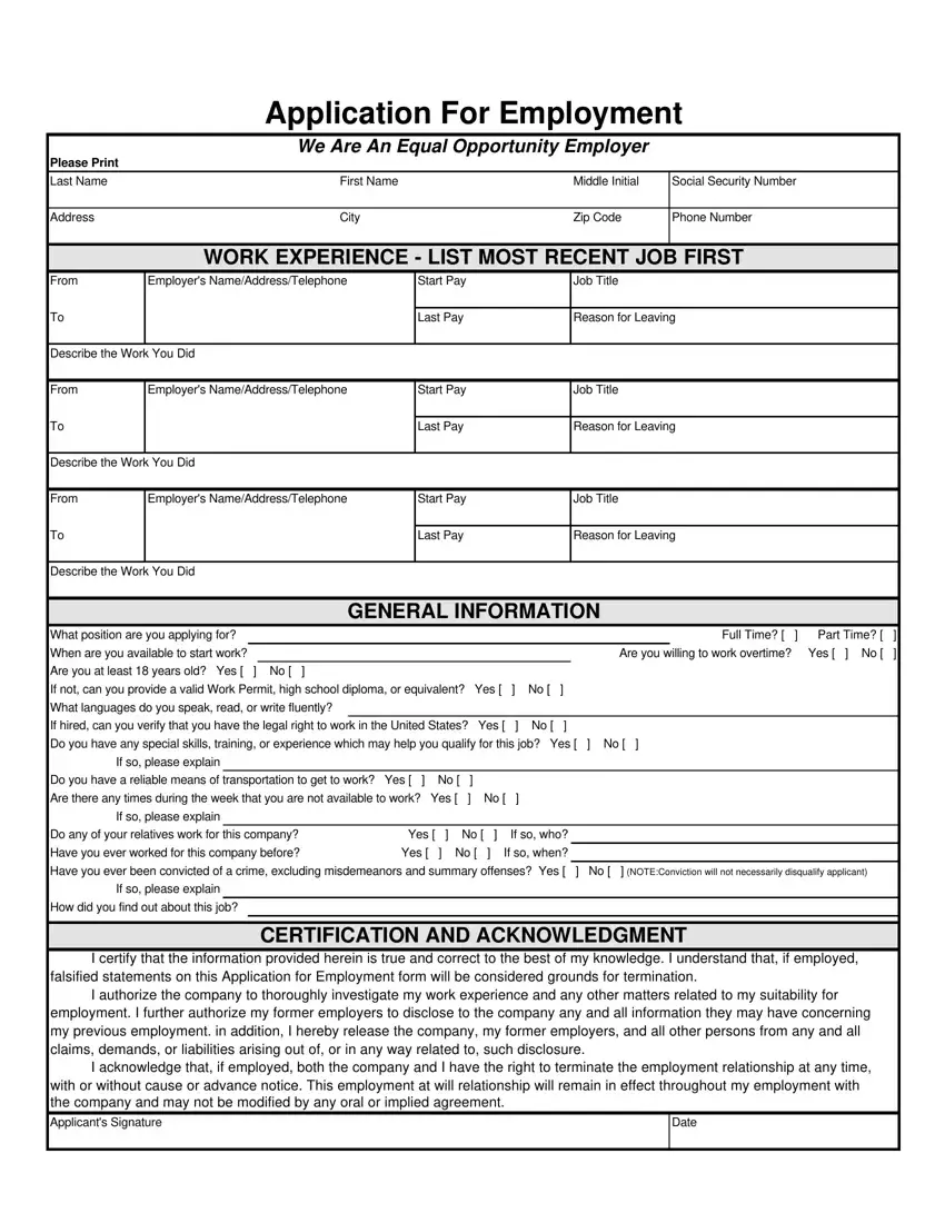 printable employment application in spanish