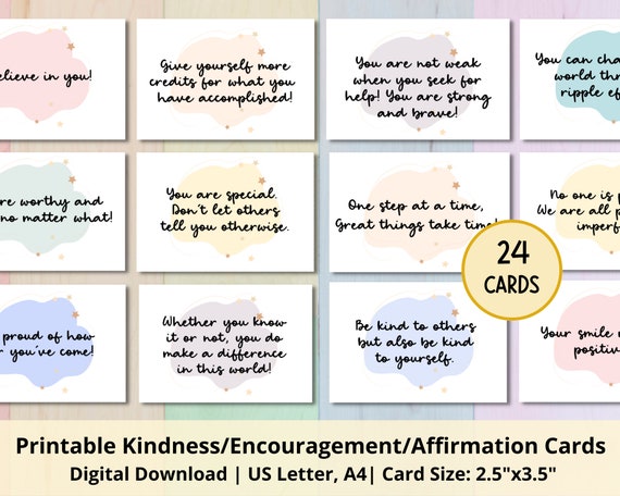 Kindness Cards Printable Positive Affirmation Note Cards Words of ...