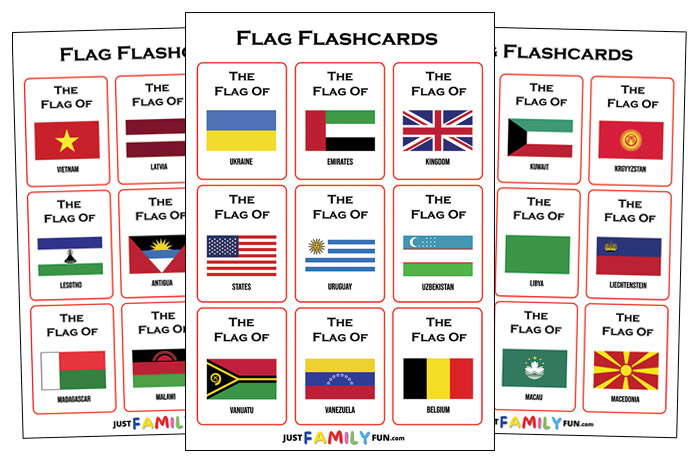 195 Free Printable Flag Flashcards | Just Family Fun