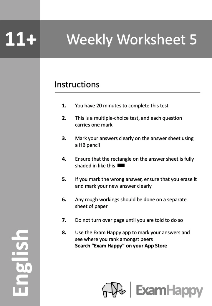 Free 11+ English Worksheets | Exam Happy