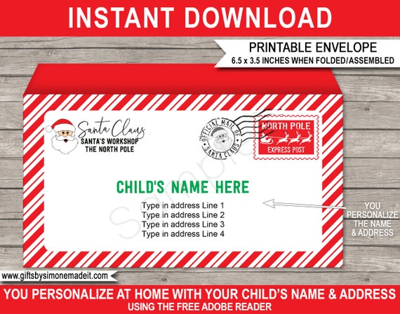 Santa Envelope Template Christmas Santas Workshop North Pole ...