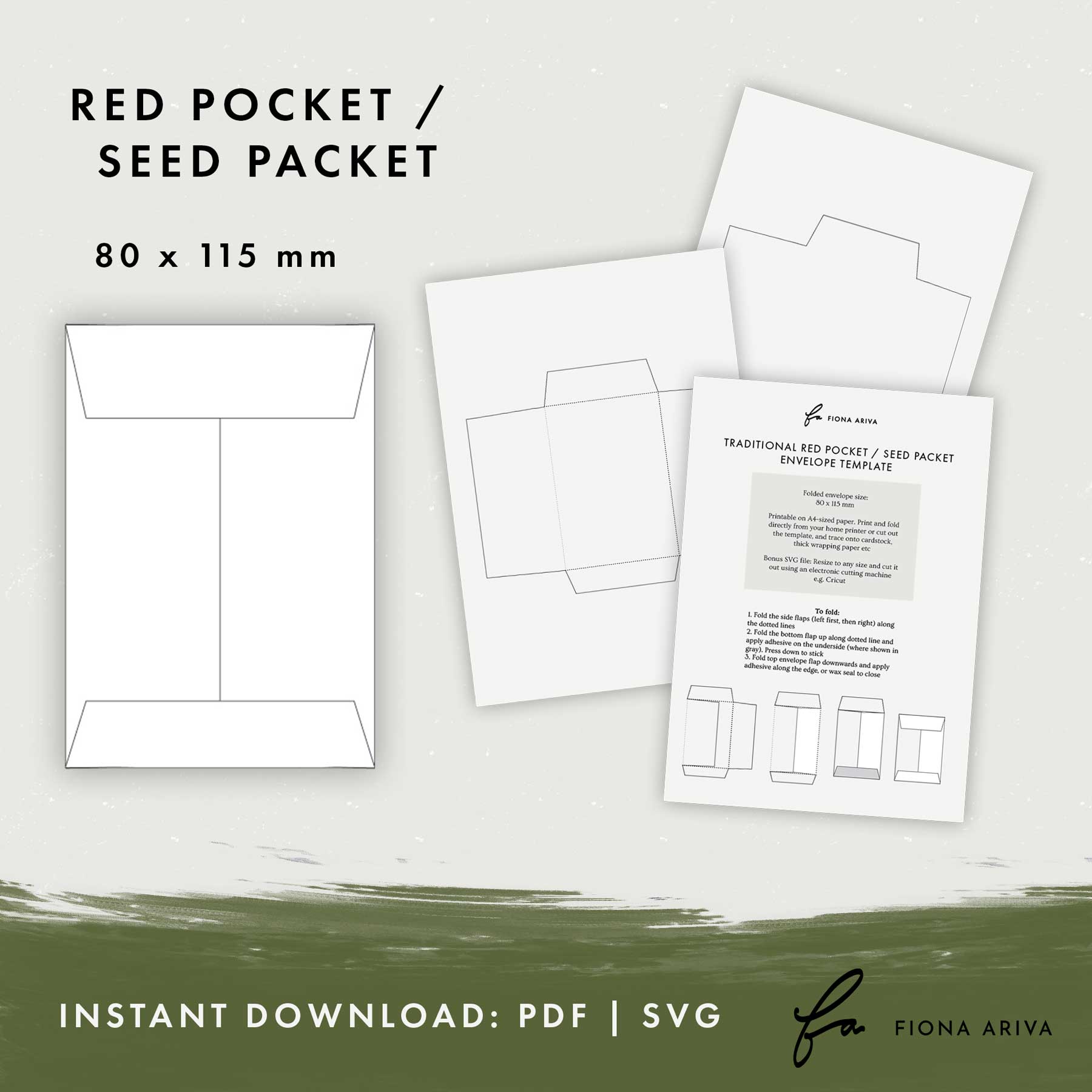 Traditional Red Pocket Seed Packet Downloadable Envelope Template 80 x