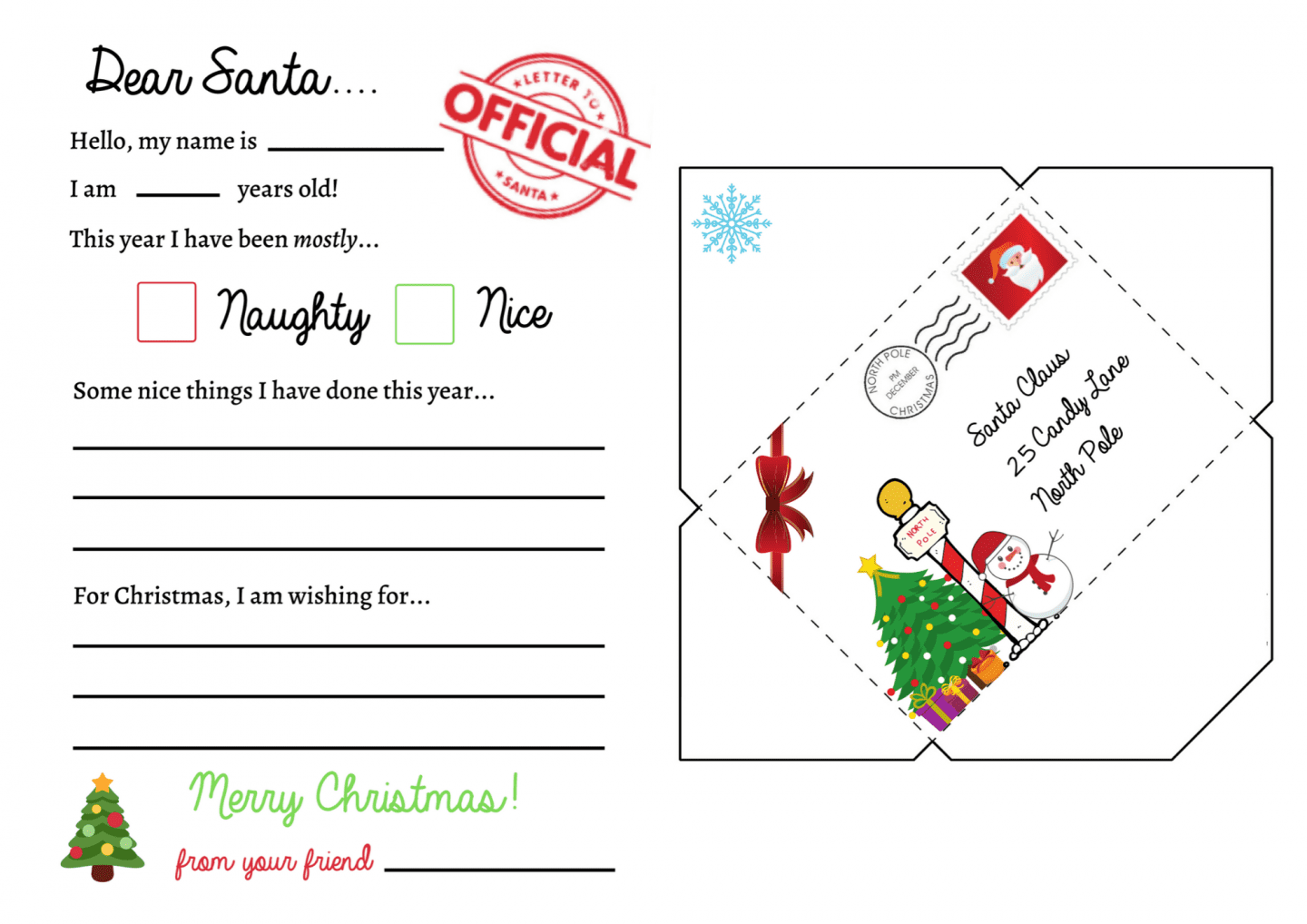 printable envelope from santa template