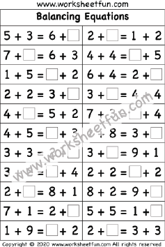 Balancing Equations First Grade - One Worksheet / FREE Printable ...