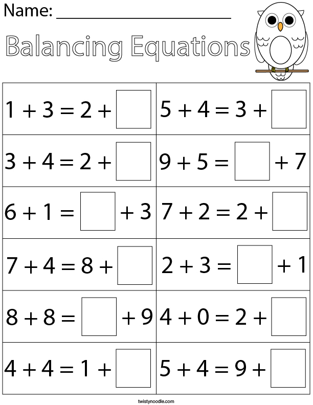 printable equation worksheet