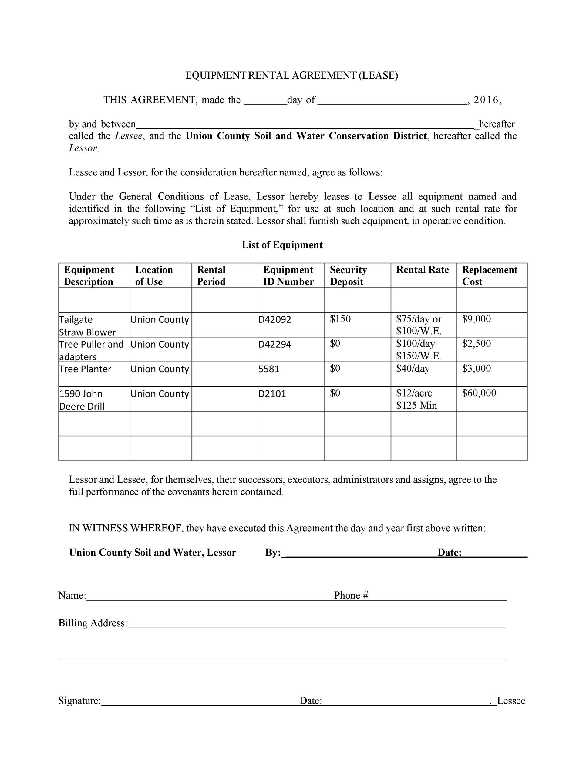 printable equipment rental agreement