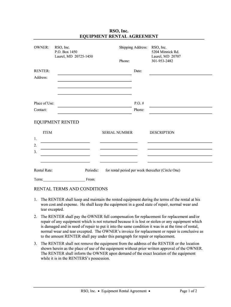 Equipment Rental Agreement - Fill Online, Printable, Fillable ...