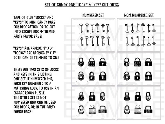 Escape Room Candy Bar Schloss &  Schlüssel Cut-Outs PDF ca  .de