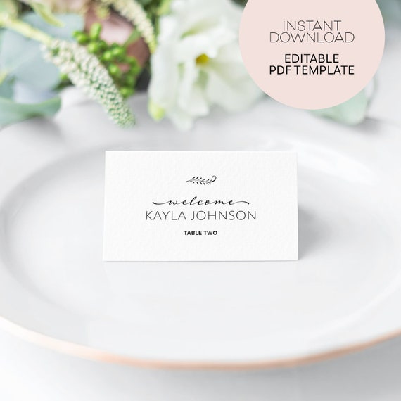 Wedding Place Cards Template in Black and White Instant Download ...