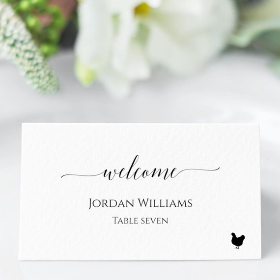 Place Card Template With Meal Icons, Editable Wedding Place Cards ...