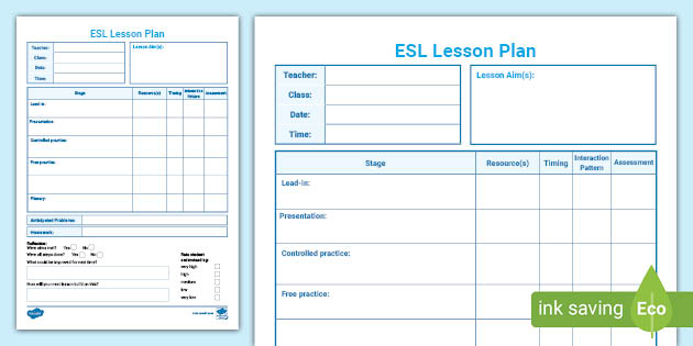 FREE! - ? Lesson Plan Template for ESL - ESL Primary Resources