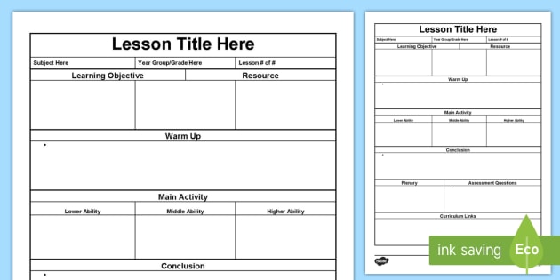 Activity Lesson Plan Template | Twinkl (teacher made)