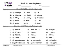 English for Kids, ESL Kids Exam Worksheets
