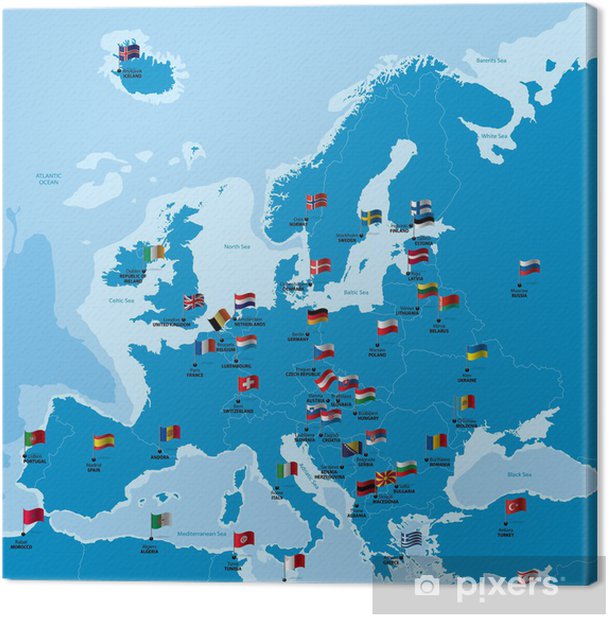 canvas-print-europe-map-with-countries-capital-cities-and-flags-worksheets-library for Free Printable Map Of Europe With Countries And Capitals Canvas print Europe map with countries, capital cities and flags - Worksheets Library for Free Printable Map Of Europe With Countries And Capitals