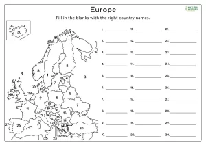 Free Printable Blank Map of Europe Worksheets