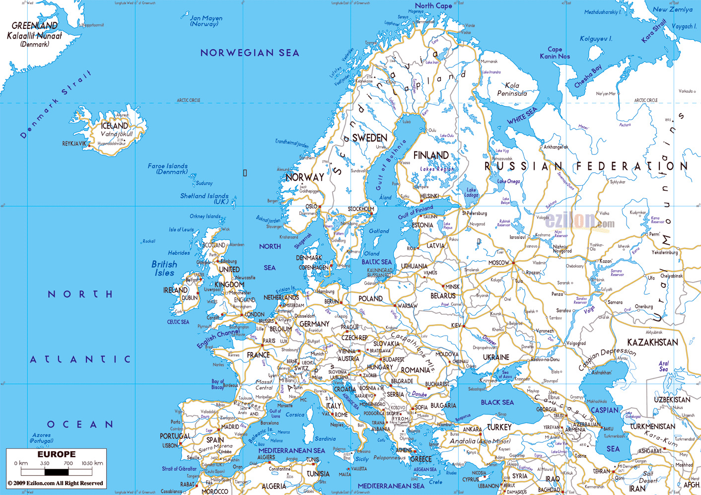 Large road map of Europe | Europe | Mapsland | Maps of the World