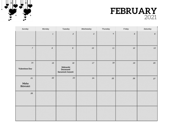 Druckbare Februar Ereignis Kalender Vorlage-Vorlage | PosterMyWall