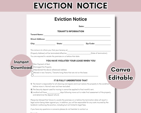 Eviction Notice Template Printable Notice to Vacate Template Lease ...