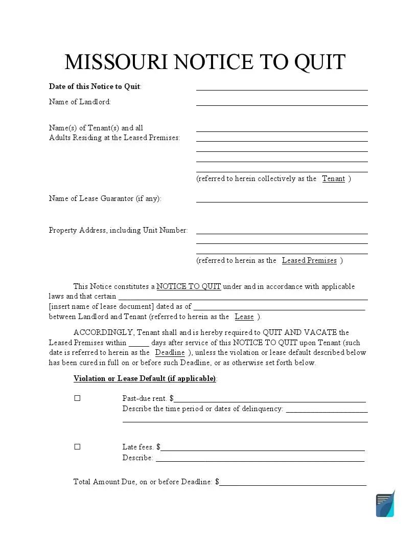 Free Missouri Eviction Notice Forms | MO Notice to Quit | FormsPal