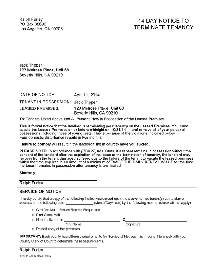 Wisconsin 14 Day Notice to Vacate | ezLandlordForms
