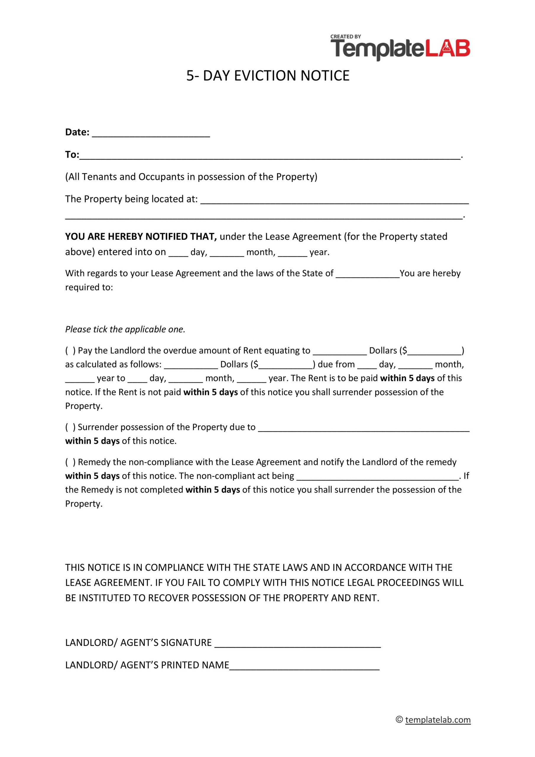45 Free Eviction Notice Templates [Word &  PDF] - TemplateLab